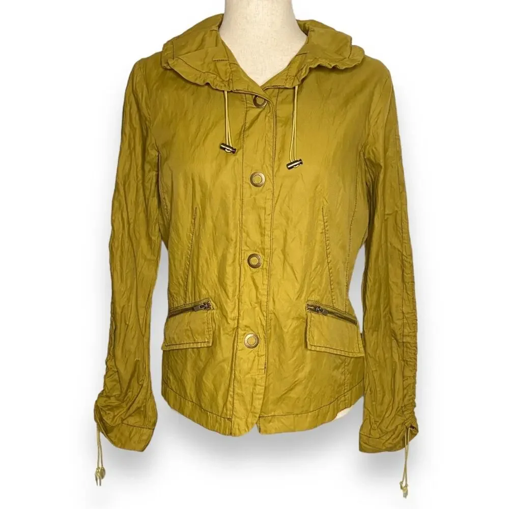 Coldwater Creek Mustard Yellow Drawstring Scrunch Snap Jacket Women’s Size 4-6